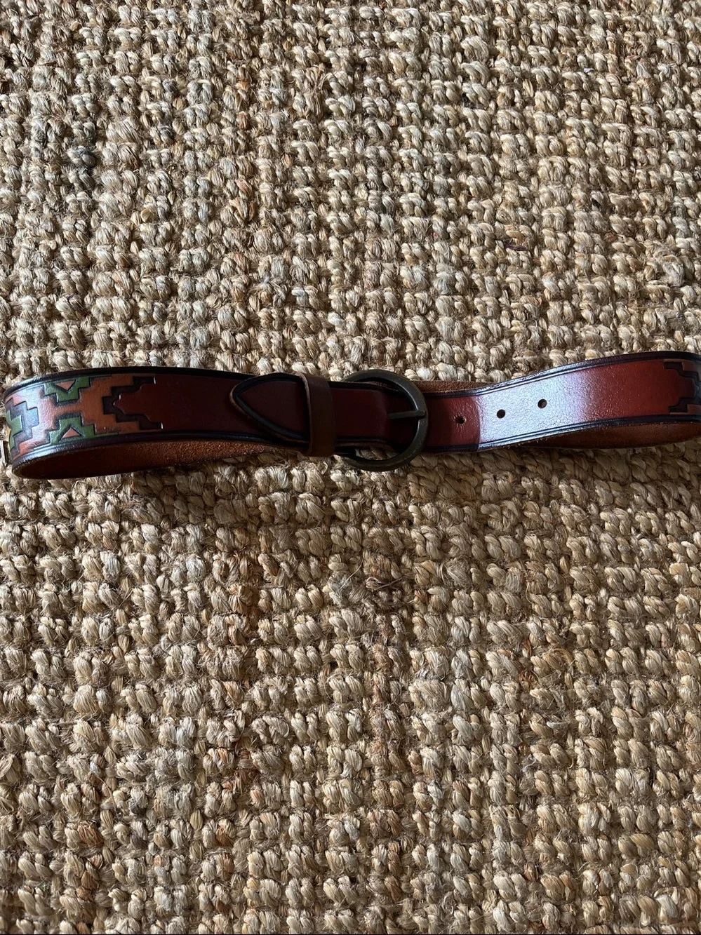 Mossimo Leather Belt  Brown with Green & Orange Southwestern Inlay, Aztec Sz M